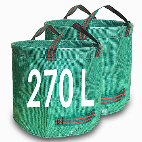 Singwow Garden Waste Bags 270L x 2 Heavy Duty Bin Bags, Reusable Garden Sacks with Handles, Ideal for Collecting Yard Waste, Plant waste grass and Leaves (270L)