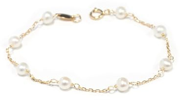 Monde Petit Pulsera Niña Oro Amarillo 9K Perla Redonda 4 mm Brillo - Certificado Garantía - 1225