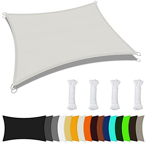 Sonnensegel Sonnenschutz Garten Balkon 2.5 x 6 m Rechteckig Wasserdicht UV Schutz Garten Outdoor Sonnensegel Mit Ösen Und Kordel für Balkon Terrasse Garten, Elfenbein
