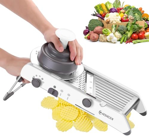 Verstellbarer Gemüsehobel für Küche, Edelstahl, Gemüseschneider, Gemüseschneider, Mandoline, Gemüsezerkleinerer mit Waffelmaschine, Pommes-Frittier-Schneider (weiß)