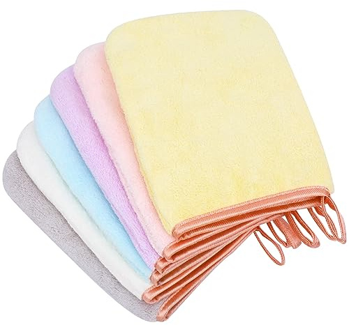 PHOGARY 6 Gants de Douche en Microfibre, Gant de Toilette Taille 15x21cm en Toison de Corail, Absorbant Doux, Gants démaquillants réutilisables, 6 Couleurs