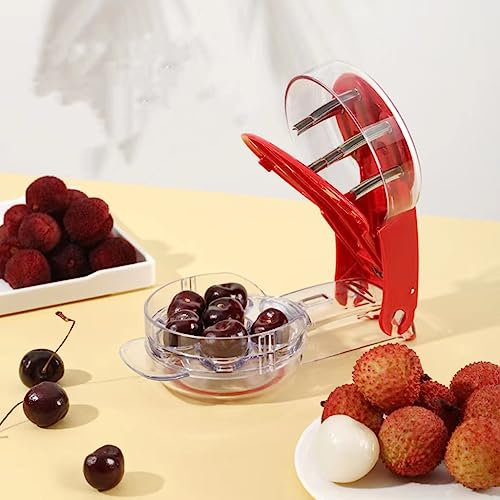 Outil de dénoyautage de cerises multifonction pour enlever les 6 noyaux de cerises avec jus et stockage pour cuisine, pâtisserie, salade de fruits