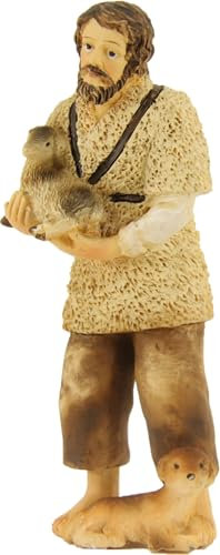 FADEDA Hirte mit Schaf und Hund/Höhe:10 cm/handbemalt/detailgetreue Krippen Figuren - Weihnachten Tisch Dekoration Krippe Zubehör