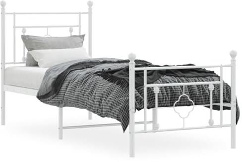 vidaXL Sängram med huvudgavel och fotgavel vit metall 80x200 cm, säng, metallsäng, metall sängram, sängar, metallsängar, metall sängramar, gästsäng
