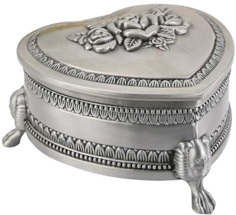 Cabilock Herzformige Schmuckschatulle Aus Vintage-design Organizer Für Ohrringe Ringe Halsketten Mit Geschnitzten Blumenmustern Als Schminktischdeko Und Aufbewahrungsbox Geeignet