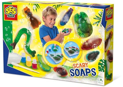 SES Creative 14311 - (Hacer) jabones aterradores, mezcla tintes para crear tus propios colores, diferentes moldes para diferentes formas, juego completo STEM para niños