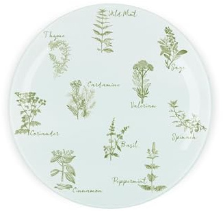 Purely Home Dessous de Plat Rond en Verre aux Herbes Vertes, Cadeau de Cuisine – Planche à découper texturée, Protection de Plan de Travail avec Pieds antidérapants, 20 cm x 20 cm (8 x 8)
