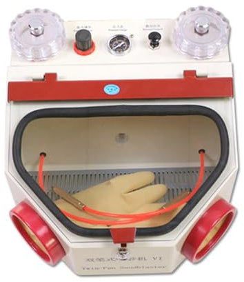 KHZKHC Unité De Sablage À Grande Fenêtre, Machine De Sablage Fin À Double Stylo, Taille des Particules De Sable 100~180, avec Lampe LED, pour Éliminer Divers Petits Oxydes De Surface