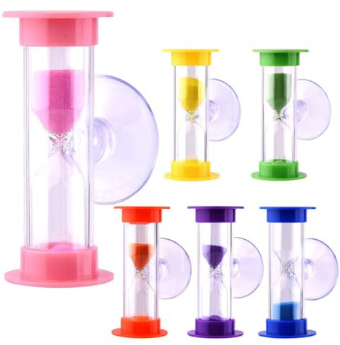 Pasdrucn 6 Stück Sanduhr mit Saugnapf, 3 min Countdown, Sanduhr fürs Zähne Putzen für Kinder, Minuten Sanduhr mit Saugnapf für Spiele, Kochen, Zähneputzen Countdown Berechnung