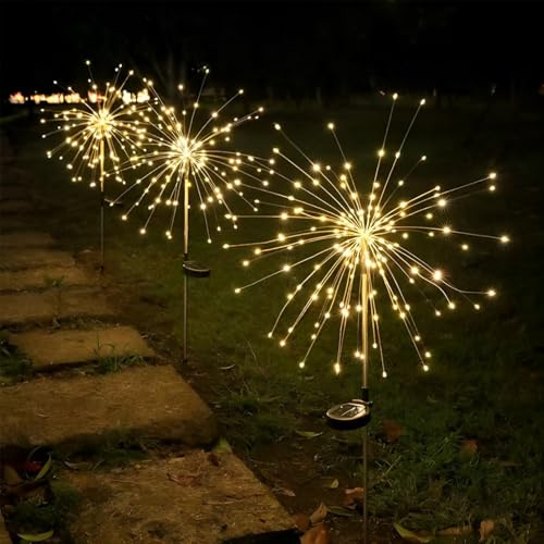 MOLVCE Gartendeko Solarleuchten für Außen, Solarfeuerwerk Gartenlichter 2 Stück 150 LED, Solar Feuerwerk Licht mit 8 Modi, Wasserdicht Solarlampen Feuerwerk für Garten,Rasen,Terrasse, Warmweiß