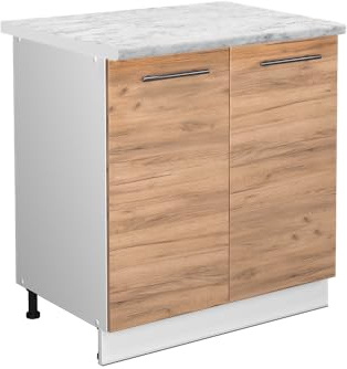 Vicco Meuble Bas sous-évier Fame-Line, Chêne de Force doré/Blanc, 80 cm avec étagère, PT Marbre