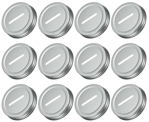 QUARKZMAN 50pz Coperchi per Fessura Monete per Barattolo Mason, 70mm/2,76 Coperchi in Latta per Bocca Regolare per Barattoli da Conserva, Tono Argento