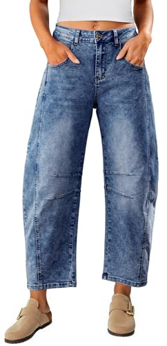 Vetinee Jeans Baggy Femme Taille Haute Barrel Jean