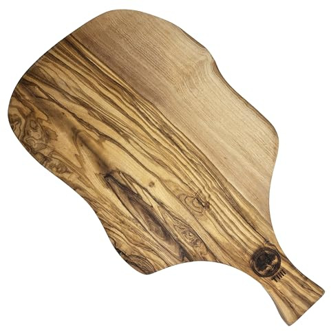 Terramia tagliere da cucina professionale in legno di ulivo fatto a mano, spessore 2 cm, taglieri per salumi e formaggi professionali (32x18x2 con manico)