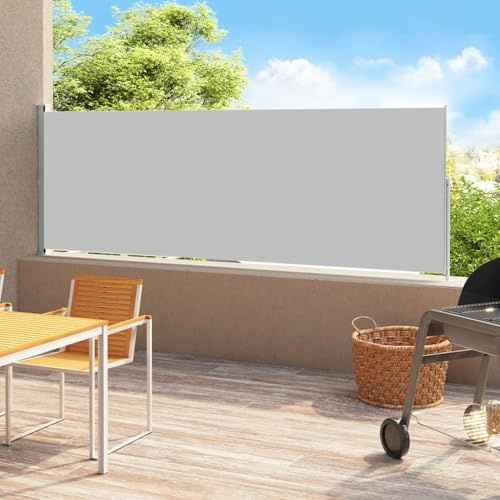 Homgoday Cortina de privacidad para exteriores, cortina lateral retráctil para patio, 220 x 500 cm, gris, para jardín, balcón, toldo para exterior, toldo lateral para terraza exterior