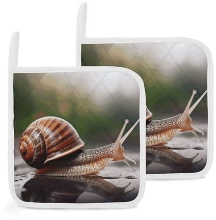 Quadratische Isolierkissen, ein Foto einer Schnecke, bedruckt, hitzebeständige Topflappen, Isolierkissen für heiße Küche, mit Aufhängeschlaufen für Küche, Backen, 2 Stück