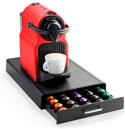 JUPPLIES Soporte Capsulas Compatible con Nespresso – Dispensador y Porta Capsulas con Cajón Organizador para Cafetera - Almacenamiento de 50 Cápsulas de Café, 23.1x37.8x5.1 cm