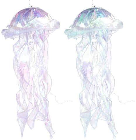 Ieron Paquete de 2 Luces de Medusas iridiscentes con Purpurina, Luces de jardín con Medusas Brillantes Que Funcionan con Pilas, lámpara Creativa con Forma de Medusa para Fiestas temáticas de océano