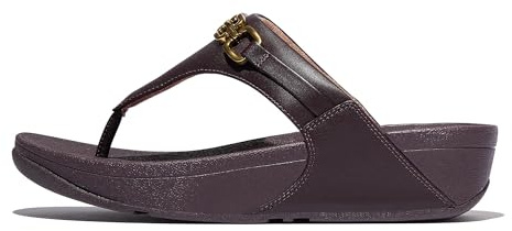 Fitflop Sandalias Lulu de cuero con cadena cuadrada para mujer, morado, 37 EU