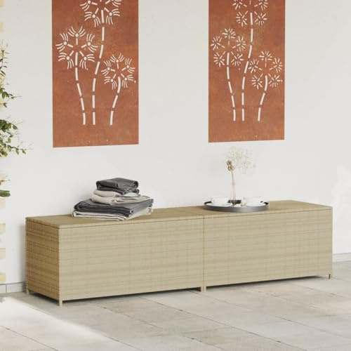 Hommdiy Gartenbox Auflagenbox Kissenbox Kiste Gartentruhe Truhe Box Aufbewahrungsbox Auflagenkiste Garten Poly Rattan Mischung aus Beige 200 x 50 x 58 cm