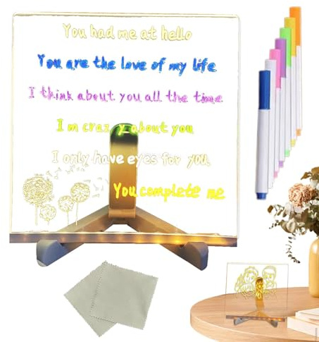 Liakyunf Tableau à dessin en acrylique effaçable à sec avec lumière – Tableau à dessin en acrylique effaçable à sec avec lumière, tableau à message lumineux, tableau blanc pour la maison