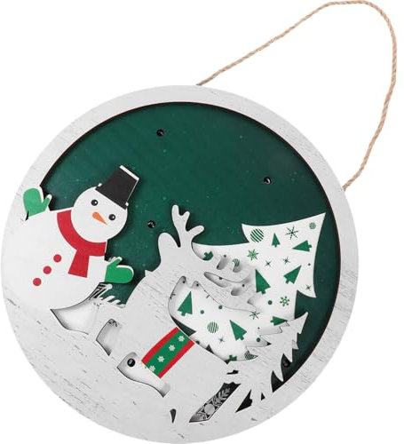 ABOOFAN Letrero Navideño para Puerta Principal Letrero de Madera con Luz Decoración Rústica de Navidad Colgador Navideño para Puerta para Fiestas de Navidad