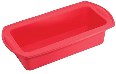 SUL Silicone Loaf Tin for Baking Bread and Cakes, Nonstick Rectangular Cake Pan, BPA Free, Oven Safe, Dishwasher Safe, 22x11x6 cm, Red