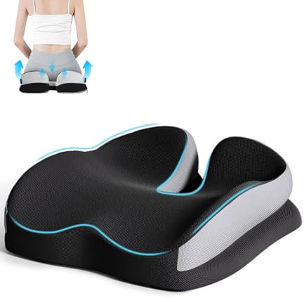 Xespis Orthopädisches Sitzkissen,Memory Foam Steißbeinkissen, Ergonomisches Sitzkissen, Bürostuhl, Autositzkissen, Rollstuhlsitz, für Steißbein Ischias Hämorrhoiden Rückenschmerzlinderung,Schwarz