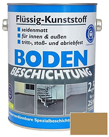 Dynamic24 Flüssig Kunststoff 2,5L Bodenbeschichtung 25m² Betonfarbe Beton Beschichtung Boden Estrich Farbe Halle Estrichfarbe Bodenfarbe für innen und außen Keller Terrasse Kellerboden (Braunbeige)