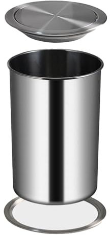 JSDQQG 9L Estraibile Pattumiera con Coperchio, Cestino da Cucina da Incasso Rotondo in Acciaio Inox 304 Spazzolato, Pattumiera per Cucina, Bagno, Uffi,Silver 304bin Lid
