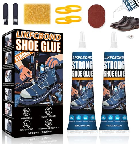 LIKFCBOND Adhésif Fort pour Chaussures, Adhésif pour Réparation de Semelles, Colle Professionnelle pour Chaussures, Colle pour Chaussures de Sport et Chaussures en Cuir (60ml*2)