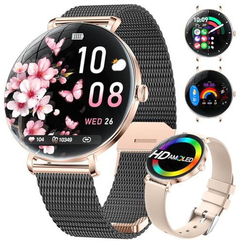 LIGE 2025 Smartwatch Damen, 1,43'' HD AMOLED Kreisbogen Display Schwarz Gold Armbanduhr mit Telefonfunktion, Menstruationszyklus/Herzfrequenz, IP68 Wasserdicht 120+ Sportmodi Sportuhr für Andriod iOS