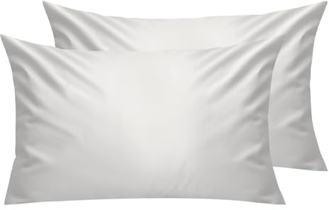 Lirex 2 Paquetes Fundas de Almohada, 100% Algodón Transpirable Cubiertas de Almohada，Cierre de Cremallera 50 x 90 cm, Blanco