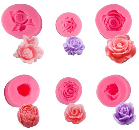 6 Pezzi Stampi Silicone per Candele, Stampi In Stampo Silicone Fiori Rosa 3D, Stampi Fiore Rosa per Candele Fiori, Fiore di Fondente Stampo A Forma per Fiori di Peonia Daisy, Sapone, Cioccolato