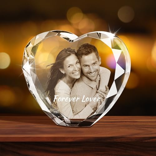 XSTZR Individuelles 3D-Kristallfoto – Personalisierte Geschenke mit Lasergravur im Inneren des Kristalls mit Ihrem Foto, Romantisches Gedenkgeschenk zum Valentinstag (Facettiertes Herz)