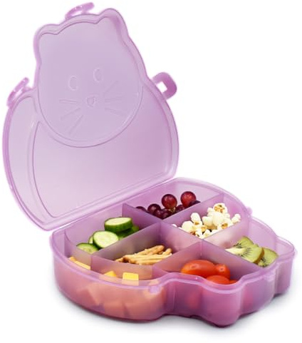 melii Animal Shaped Snackle Box - Divided Snack Container, Food Storage for Kids, Removable Dividers, Arts & Crafts, Beads, BPA-Free - Cat