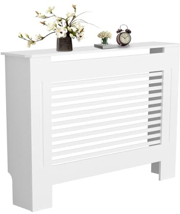 FATIVO Tall Radiator Cover Wood Cabinet, 92cm External Height Medium Heater Covers Inner 92cm Horizontal Slats - White MDF,Modern Shelf Thicken Decor Shelf for Living Room/Bedroom