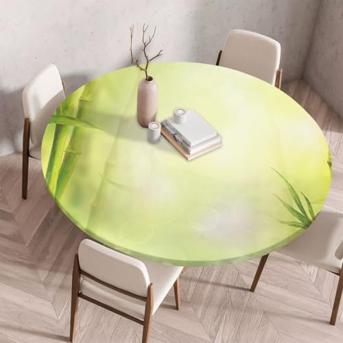 FANSU Tischdecke Outdoor Wetterfest Rund mit Gummizug, Rund Tischdecke mit 3D Muster Waschbar und Abwischbar für Esstisch, Couchtisch, Gartentisch Geeignet (Grünes rundes Licht,60cm)