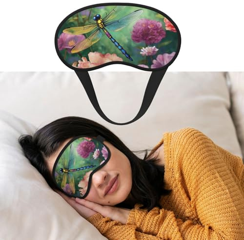Augenmaske zum Schlafen, atmungsaktiv, lichtblockierend, Schlafmaske, Libelle, Garten, Frühling, Nacht, Augenbinde, weich, bequem, Nacht-Augenschutz, für Männer und Frauen, Augenabdeckung für