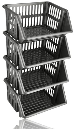 Cesta de verduras y cesta de frutas Juego de 4 – Cestas para patatas, cebollas y latas – Cesta multifuncional para granero, cocina o despensa - Gris