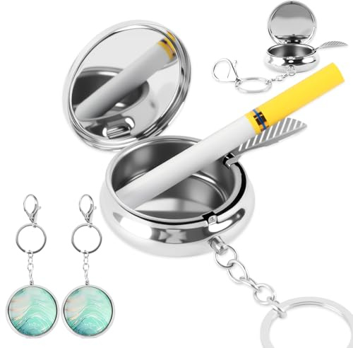 FEMONGY 2pcs Taschenaschenbecher, Aschenbecher für unterwegs, Taschenaschenbecher geruchsdicht, Mit Spiegel und Schlüsselanhänger, Geeignet für Reisen, Camping und Outdoor, 5 * 5 * 1.8CM, A-Vienna