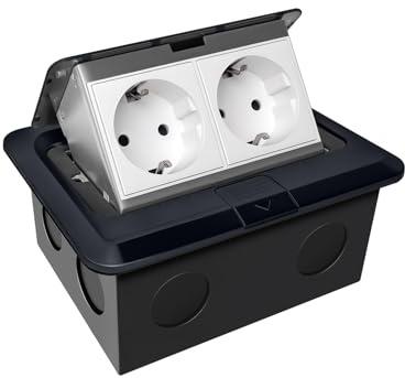 JACEPFY Prise de sol à 2 compartiments - Prise escamotable en acier inoxydable - Réservoir de sol électrique - Prise de sol pour montage au sol en intérieur (noir)