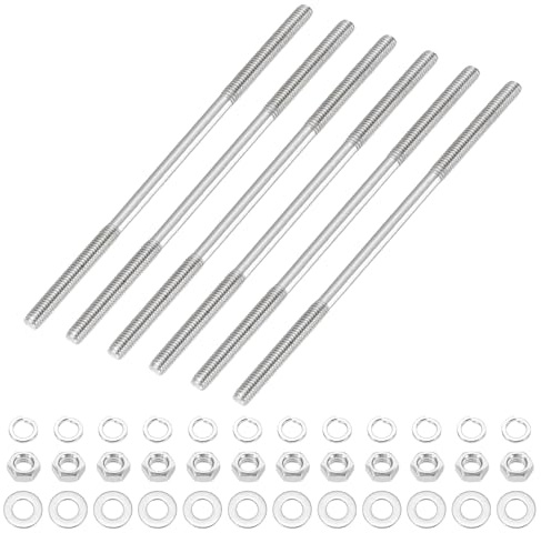 sourcing map 6Set M3x90mm Double Ended Stud Screws, 304 Stainless Steel Dual Threaded Rod Bar Bolts Studs with Nut Washer for House Maintenance Structural Anchoring Fastening Screw