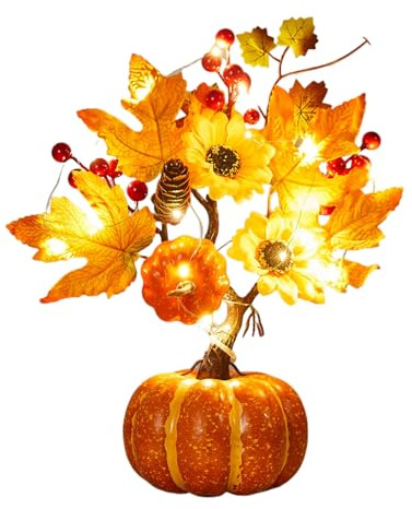 Doiyislem Calabaza de Otoño con Luces - Centro de Mesa para Cosecha de la Temporada de Otoño Funciona con Pilas | Otoñal Luces para Árbol,para Hogar Oficina Boda Regalo Casa Comedor Fiesta