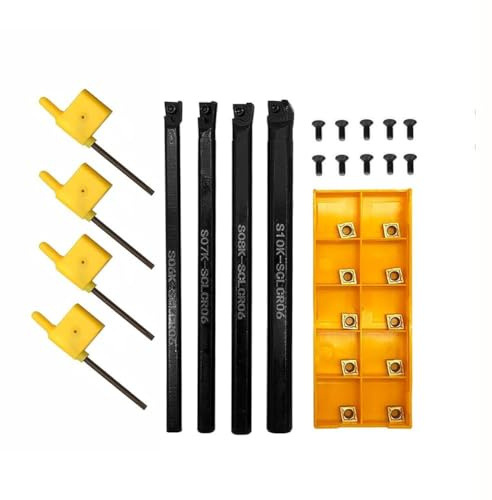 CNC Lathe Turning Tool Holder Set with 4 Boring for Bars and CCMT060204 Carbide Inserts, 1/2 Inch Shank, Right Hand Cutting, for Steel Cast Iron Stainless Steel, 4pcs
