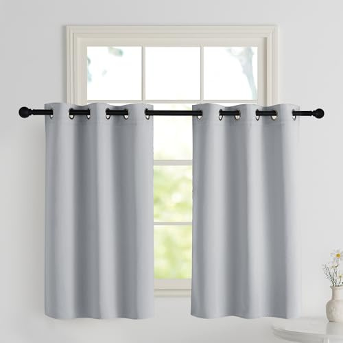 PONY DANCE Vorhang Verdunkelung Ösenschal 2er Set H100 x B90 cm | Silbergrau, Verdunklungsvorhänge, Thermovorhang Hitzeschutz, Scheibengardinen, für Schlafzimmer, UV-Schutz, Sichtschutz