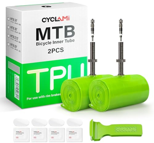 CYCLAMI TPU Fahrradschlauch 29 Zoll,2 Pack TPU Schlauch MTB Abnehmbares Metall-Luftventil,für MTB 29''/27.5''/26'' ×1,9-2,5 mit Presta Ventil 45mm(65g)