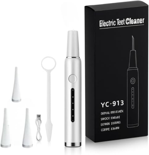 Pulitore Dentale Elettrico con Schermo LED, 3 Modalità Soft/Comfort/Strong, Ricaricabile USB, Kit Igiene Dentale con Specchietto e Strumenti per Pulizia Denti Domestica