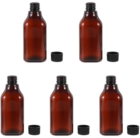 MALUGOGO Botellas de plástico ámbar para medicina líquida, 5 unidades, 200 ml, botellas dispensadoras farmacéuticas con tapas de seguridad, portátiles para viajes al aire libre y viajeros frecuentes