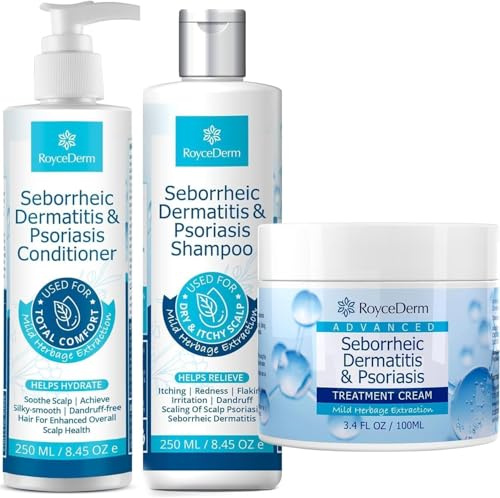 RoyceDerm Neurodermitis Psoriasis Schuppenflechte Creme,Psoriasis Seborrhoisches Schuppenflechte Conditioner & Shampoo Set, Neurodermatitis Anti-Dandruff Scalp Set for Scalp & Body